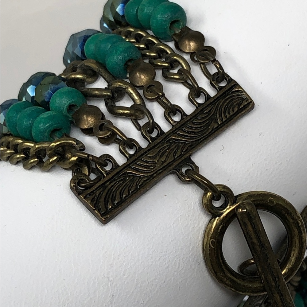 Multi-Strand Turquoise Tone Beaded Chain Bracelet - Unbranded - Picture 6 of 7